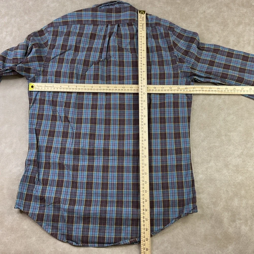 Polo Ralph Lauren Shirt Men Sz M Long Sleeve Plaid Check Button Front Blue Pony